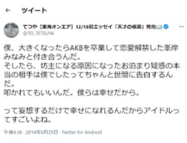 峯岸みなみ、東海オンエア、てつや